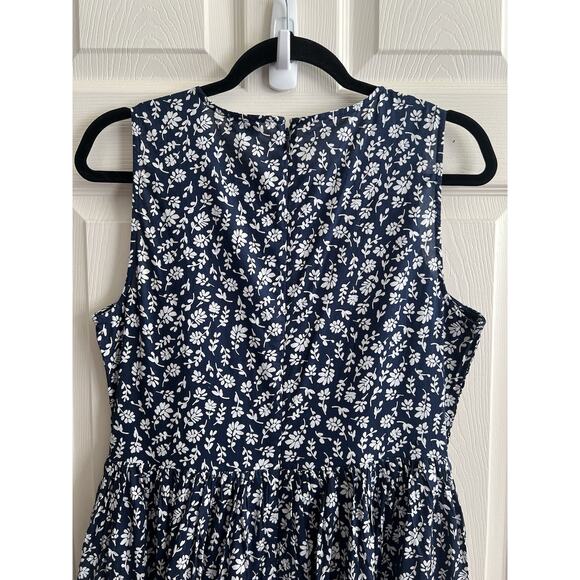 J. CREW 2024 Navy Floral Smocked Bodice Sleeveless Midi Dress - Picture 9 of 16